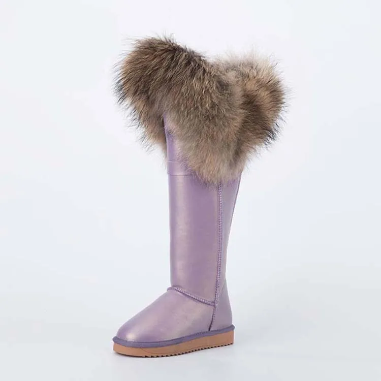 ; модные высокие зимние сапоги; botas mujer; женская зимняя обувь из натуральной кожи с натуральным лисьим мехом;