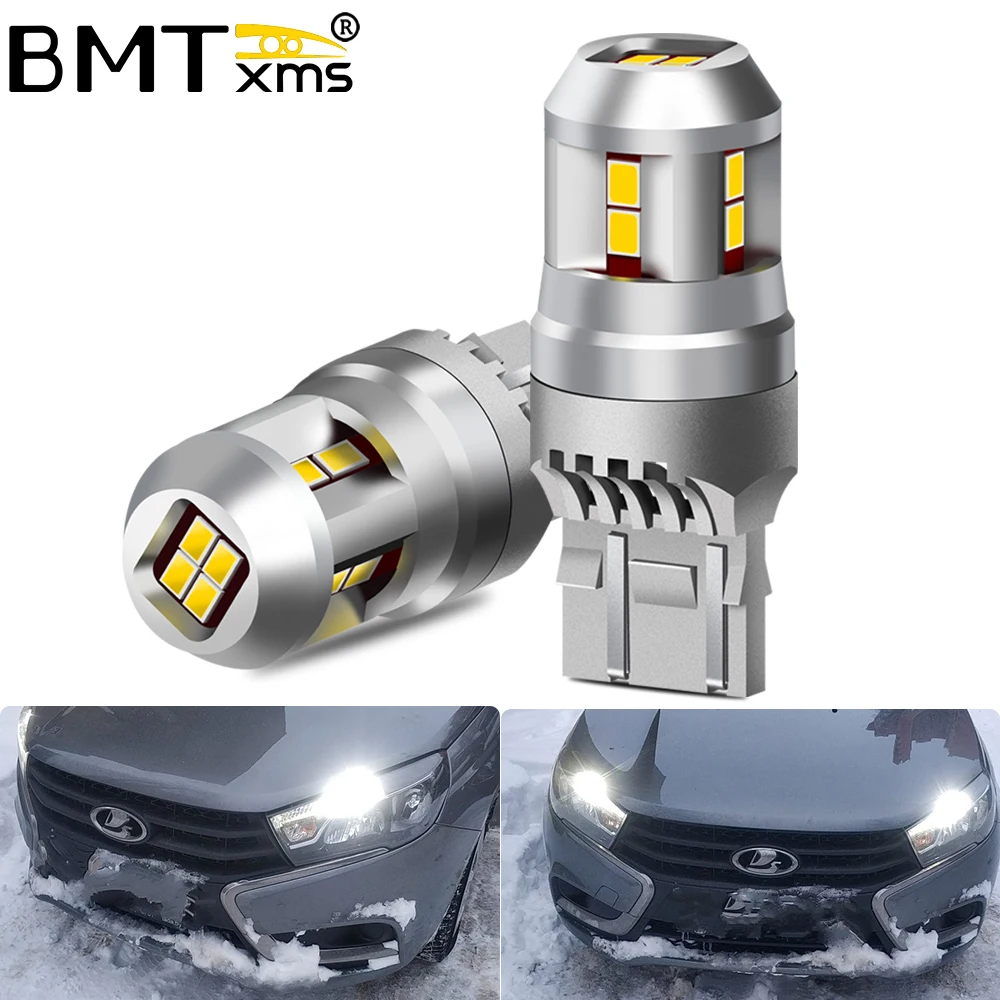 

BMTxms 2Pcs For LADA Vesta Granta Kalina Front DRL DHO Light T20 W21/5W 7443 SRCK Canbus No Error Car LED Lamp 6000K