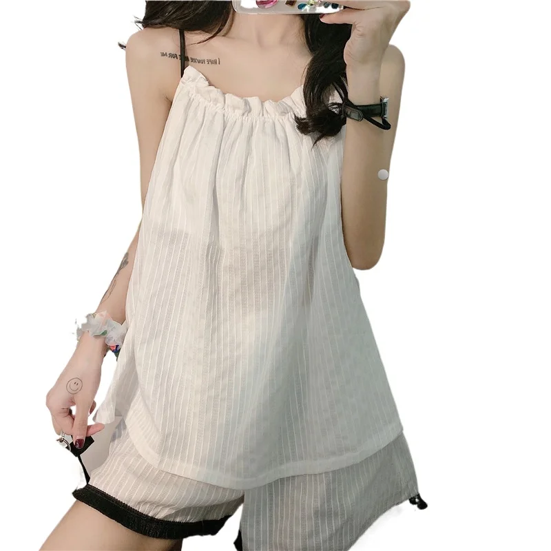 

2021 новые летние джинсовые шорты в Корейском стиле пижамы слинг пижамы домашний костюм комплект из двух предметов костюм для женщин пижамны...