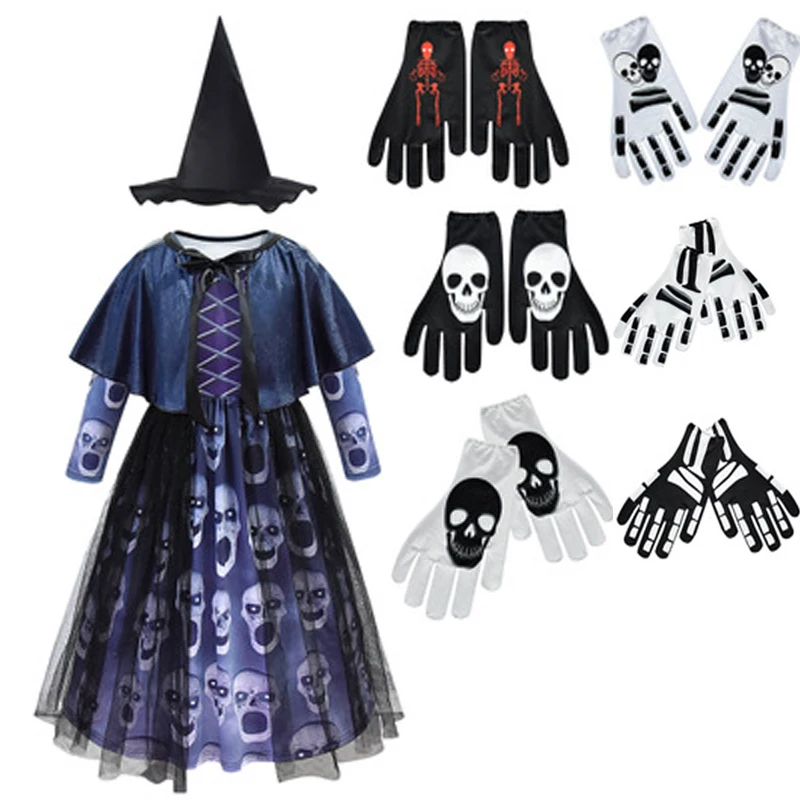 

Детское платье ведьмы с черепом; Костюм на Хэллоуин для детей; Карнавальные костюмы для девочек; Детские костюмы ведьмы, дьявола, эльфа, вамп...