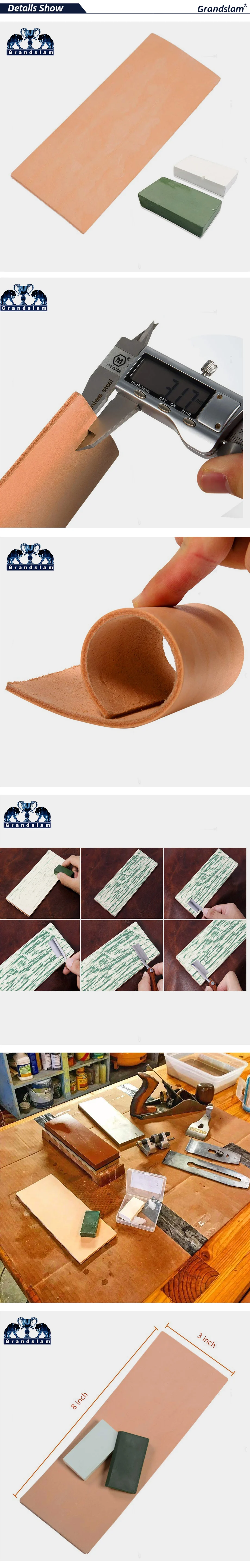 Grandslam кожа Honing Strop прямые бритвы заточка лезвия ножа Strop 3 дюймов x 8 дюймов белый и зеленый Полировка Соединение Wa