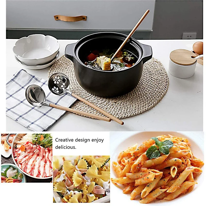 

2 Pcs Sakura Slotted Spoon Soup Ladle Set 304 Stainless Steel Ladle Spoon for Home Kitchen Dining Restaurant
