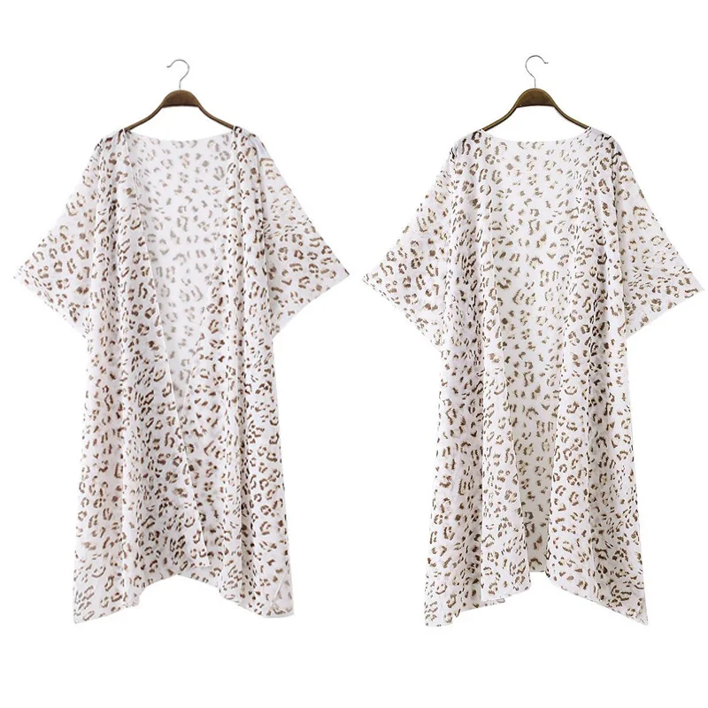 

Plus size Cover-up Leopard Print Chiffon Bikini Cover up Robe BeachWear Women Boho Dress Kimono Beach Kaftan Bathing suit Dress