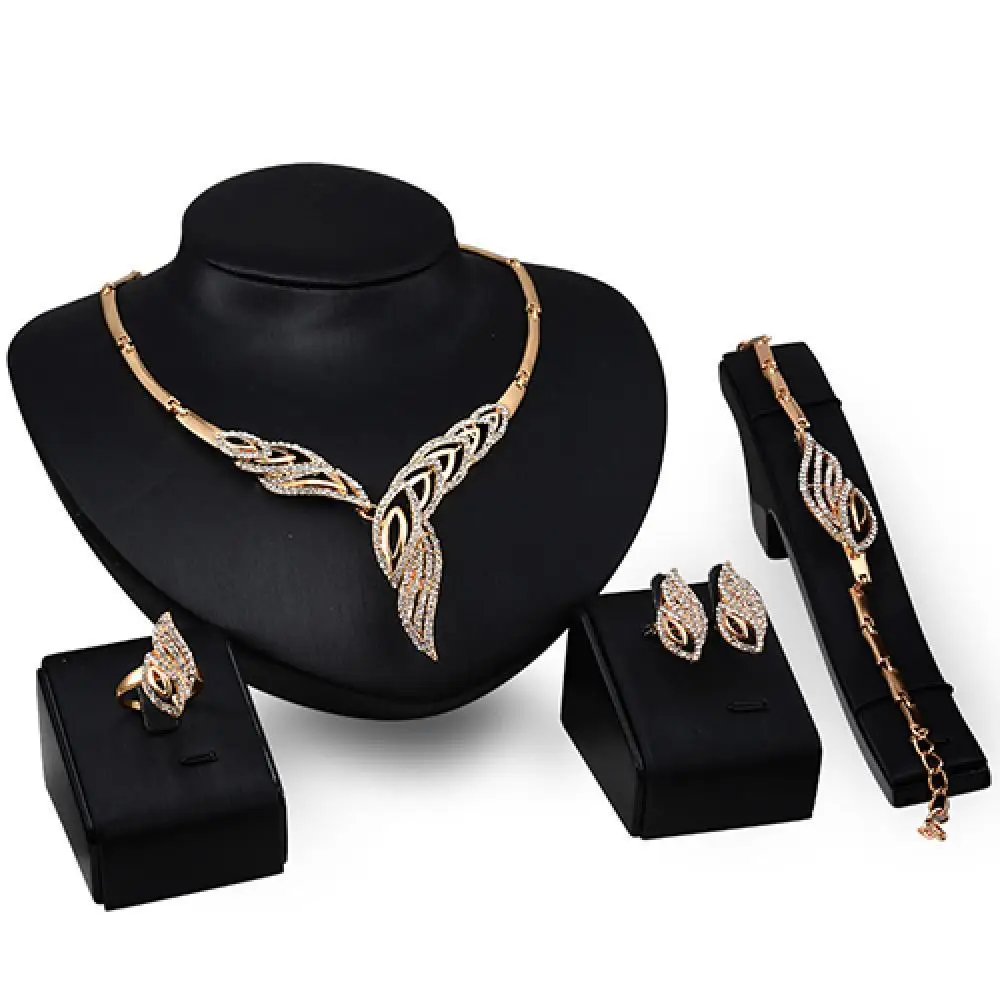 

Wedding Bridal Party Wavy Rhinestone Choker Necklace Bracelet Ring Earrings Set