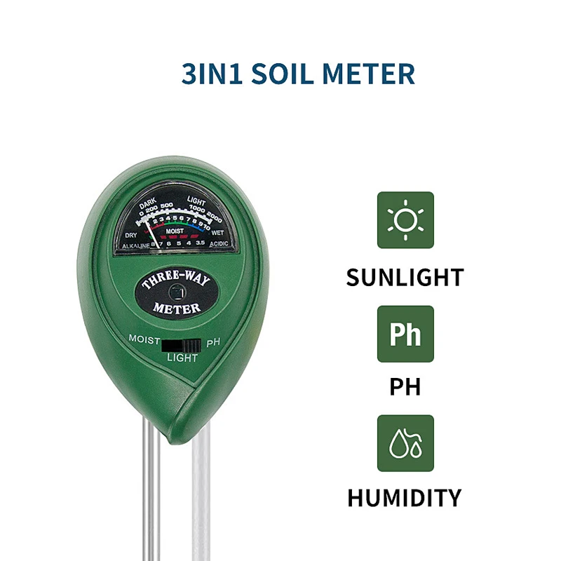 

3 in1 Soil Water Moisture PH Meter Acidity Humidity Sunlight Light PH Test Garden Plants Flowers Moisture Testing Instrument
