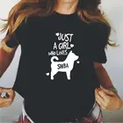 Футболка с рисунком собаки и влюбленных в Харадзюку, забавная женская футболка с надписью Just A Girl кто любит шибу-ину, женские Топы рубашка большого размера