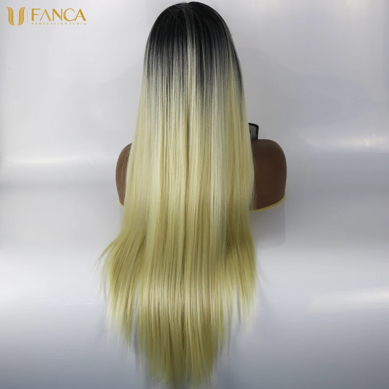 

UFANCA Natural Middle Part Lace Wig Heat Resistant Fiber Long And Straight Hair Black Red Orange Red Lieber Black white forWomen