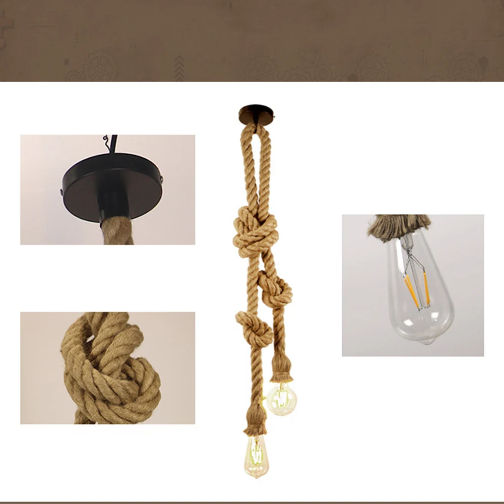 Lámparas de cáñamo que se cuelgan de una cuerda, luminarias vintage y retro para loft sala de estar o cocina, para decorar