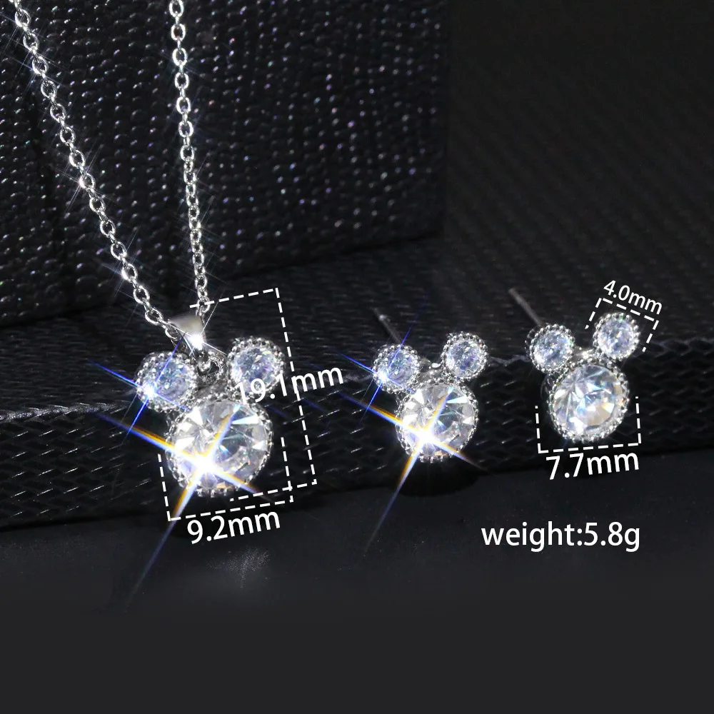 

2pcs Pack 2021 New Trendy Little Mouse Necklace Stud Set For Women Party Gift Jewelry Wholesale J6093
