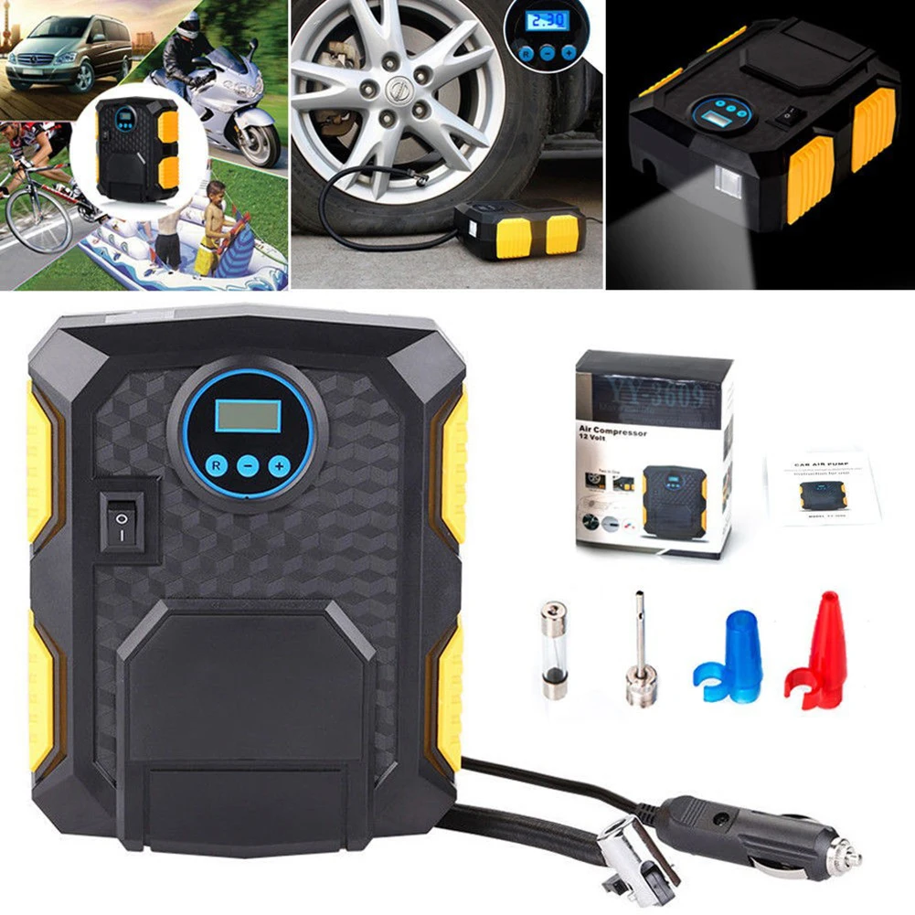

Portable Car Tyre Inflator Air Compressor Pump Digital Pressure Gauge 100PSI Airflow for Car Motorbike Basketball Motorcycles