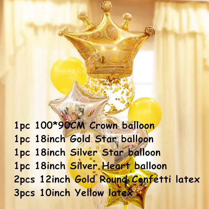 9 шт./лот фольгированные гелиевые шары из майлара с золотой короной и шляпками