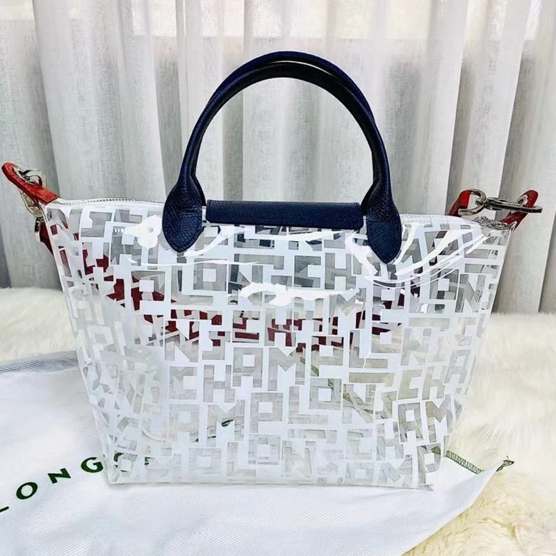 

High Quality Handbag PVC Transparent Dumpling Bags Tote Bag Fashion Women Bag Folding Handbags Famous Brand Beach Bags Alphabet