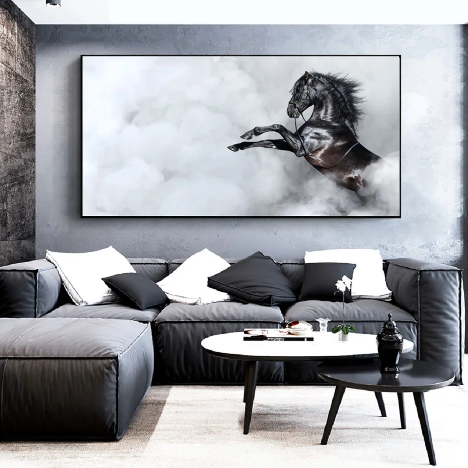 

Black and White Animal Horse Galloping Large Poster Wall Art Canvas Painting Print Print Wall Art Decoration