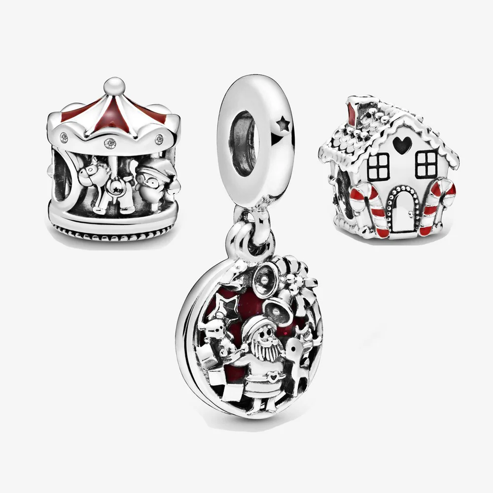 2020 Новый рождественский стиль 925 Стерлинговое Серебро карусель Шарм подходит для