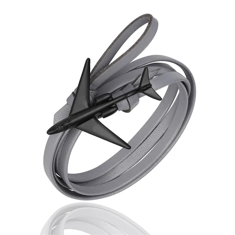 Black Gray MKENDN модный многослойный амулет кожаный браслет с якорем для мужчин и женщин в морском стиле с металлическими спортивными крючками - Окраска металла: Black Gray
