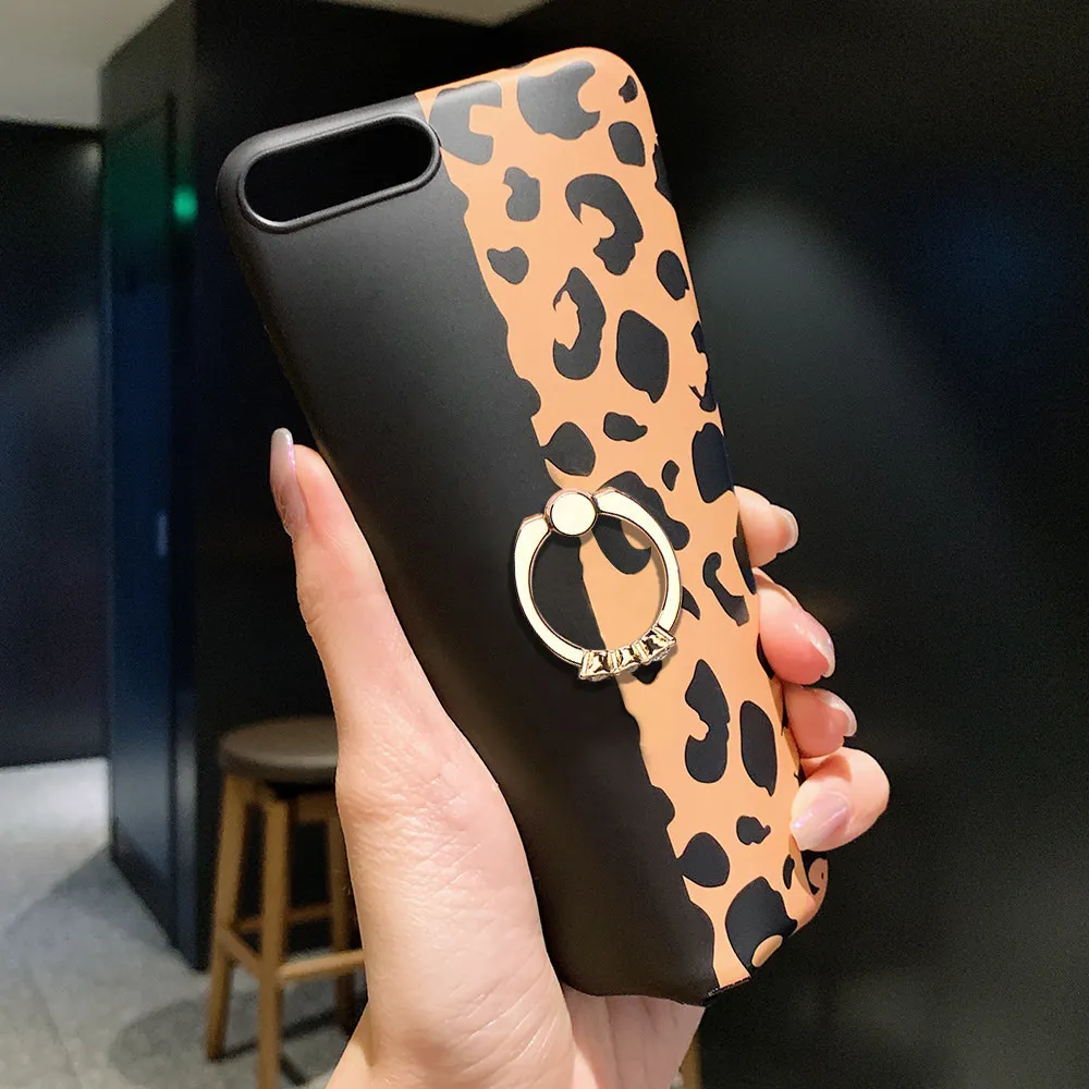 

Sexy Charming Leopard Print Phone Case for iPhone 12 Mini 12 Pro with Diamond Finger Ring Soft TPU Back Case for iPhone 11 12