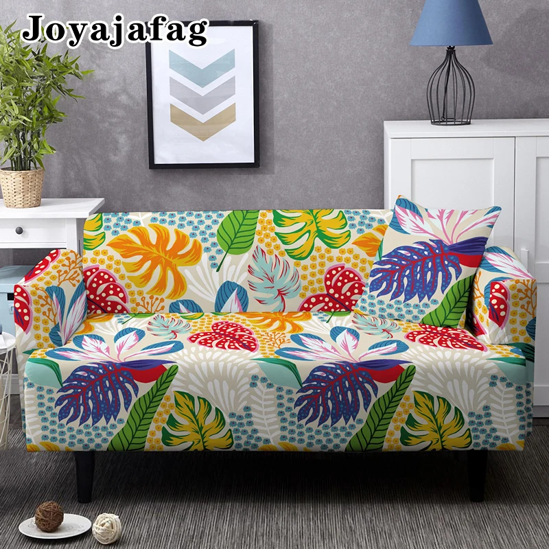 

1/2/3/4 Seater Cartoon Leaves Sofa Covers For Living Room Sectional Corner Floral Armchair Couch Cover Elastic L Shape Slipcover