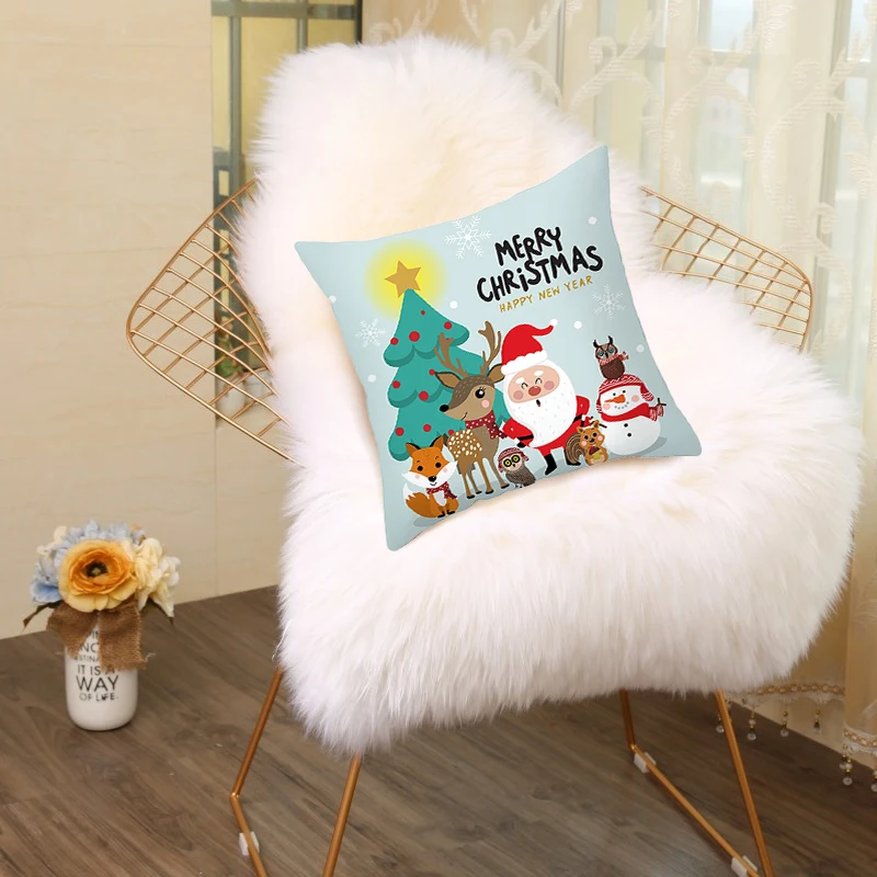 45x45cm Santa Claus Snowman Cushion Cover Almofadas Pattern Home Decorative New Year Christmas Printed Throw Pillowcase Cojines | Дом и сад