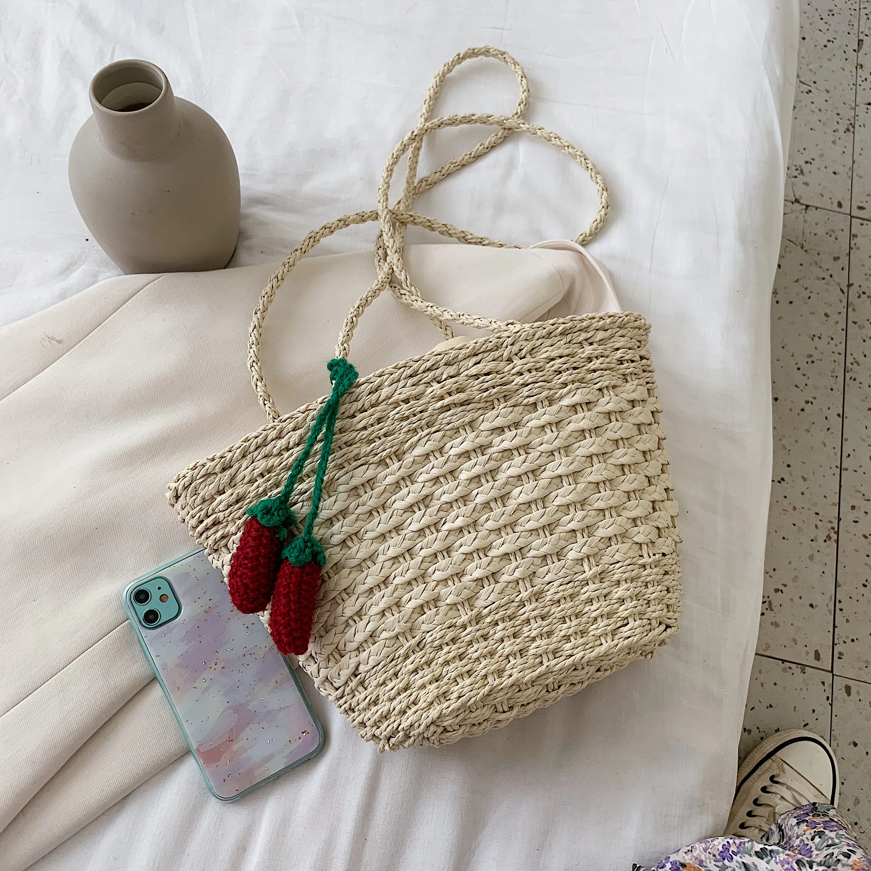 Соломенная Сумка на плечо для женщин плетеная пляжная сумочка ручной работы в