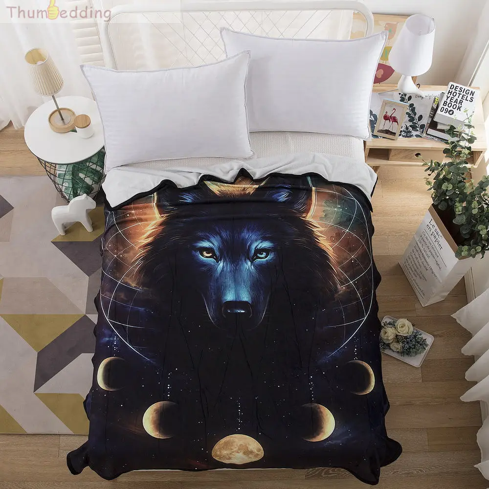

Thumbedding Wild Animal 3D Flannel Blanket Sun Power Wolf Throw Blanket Home Decoration Comfortable Material Bedspread 150X200cm