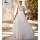 Кружевное свадебное платье с высоким вырезом, 2022, свадебные платья из тюля цвета слоновой кости, свадебные платья с коротким рукавом, платье невесты