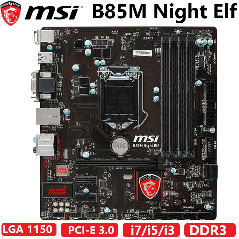 Материнская плата MSI B85M Night Elf, б/у материнская плата LGA 1150 Intel  B85 DDR3 32 Гб SATA3 USB3.0 PCI-E X16 для настольного компьютера, 100%  оригинальная материнская плата - купить по выгодной цене | AliExpress