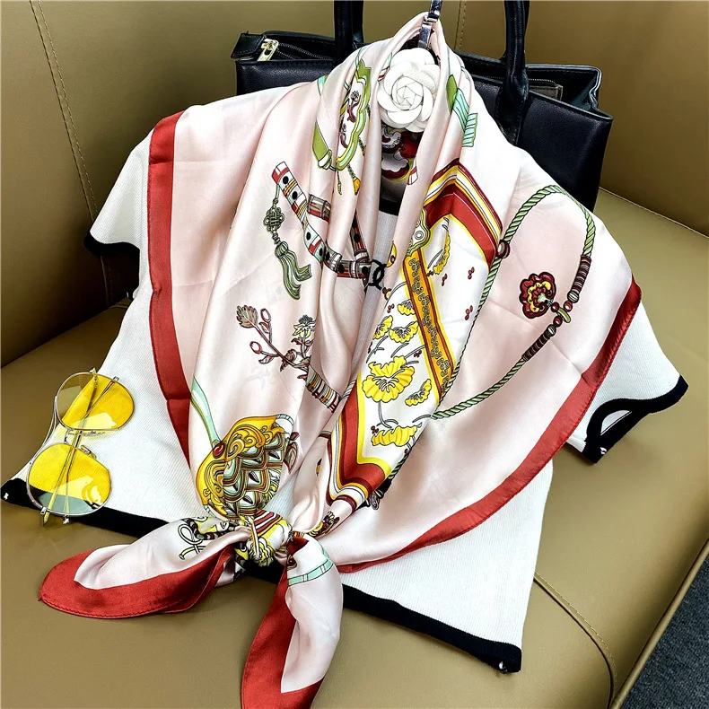 

Fashion Square Scarf 2021 New Campanula Silk Scarf For Women Hijab Luxury Brand Shawl Foulard Plaid Scarves Wraps For Ladies