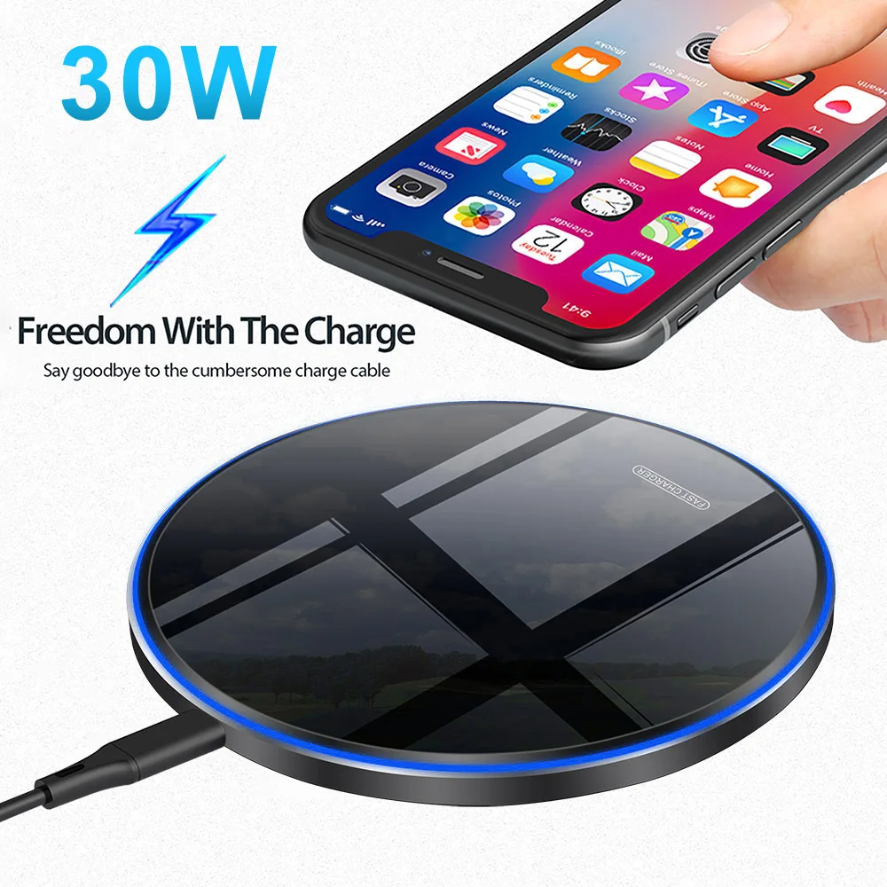 

FDGAO 30W Qi Wireless Charger Pad for iPhone 13 12 Pro 11 XS XR X 8Induction Fast Charging Dock Station For Samsung S21 S20 S10