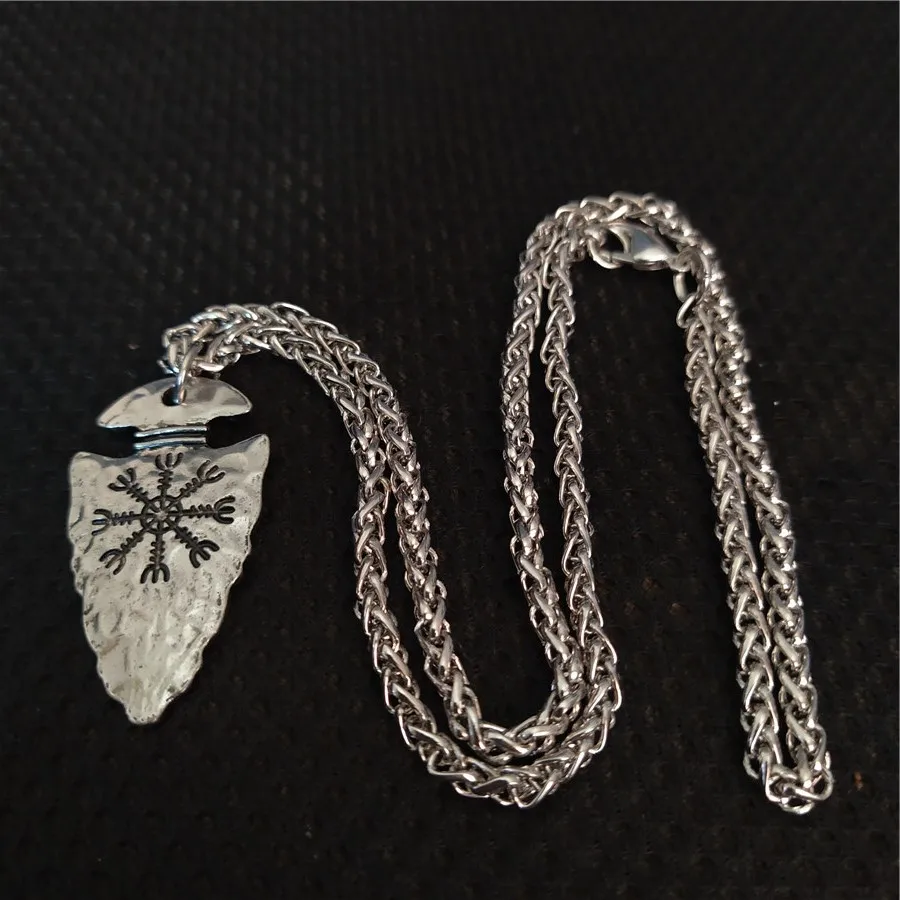 Винтажный скандинавский Викинг 316L шлем из нержавеющей стали Awe \ Vegvisir кулон с