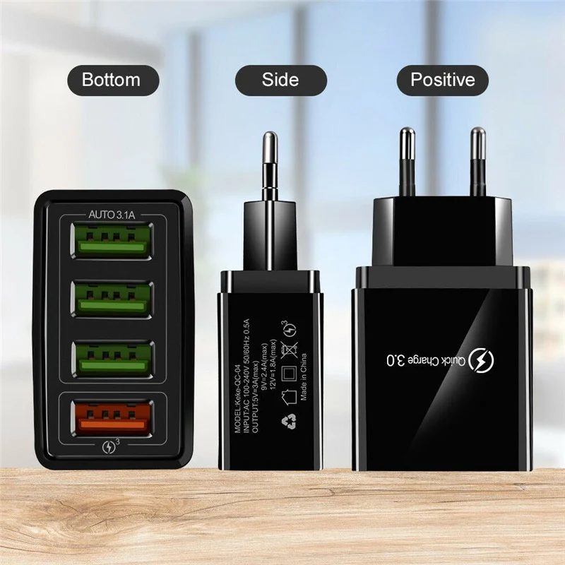 4 порта USB зарядное устройство для телефона US UK EU штепсельная вилка 5V/3A умное