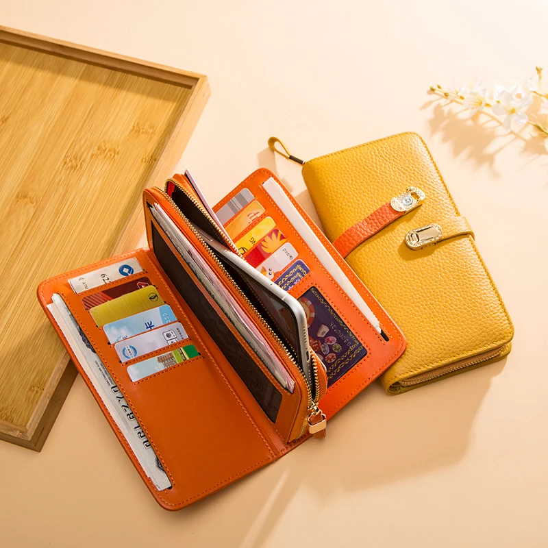 

Дизайнерский кошелек из натуральной кожи, женский кошелек, модная сумка для денег, карман для мобильного телефона, Дамский роскошный длинны...