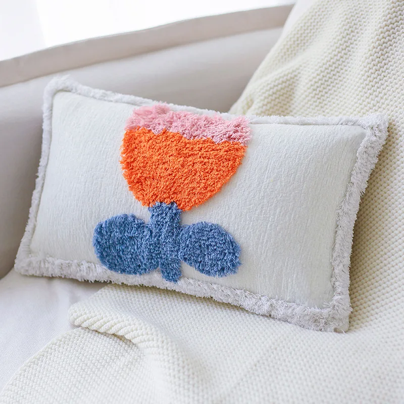 

Lovely Daisy Pillow Case Nordic Style Sofa Embroidery Cushion Cover Decorative Waist Pillowcase Boho Home Decoration