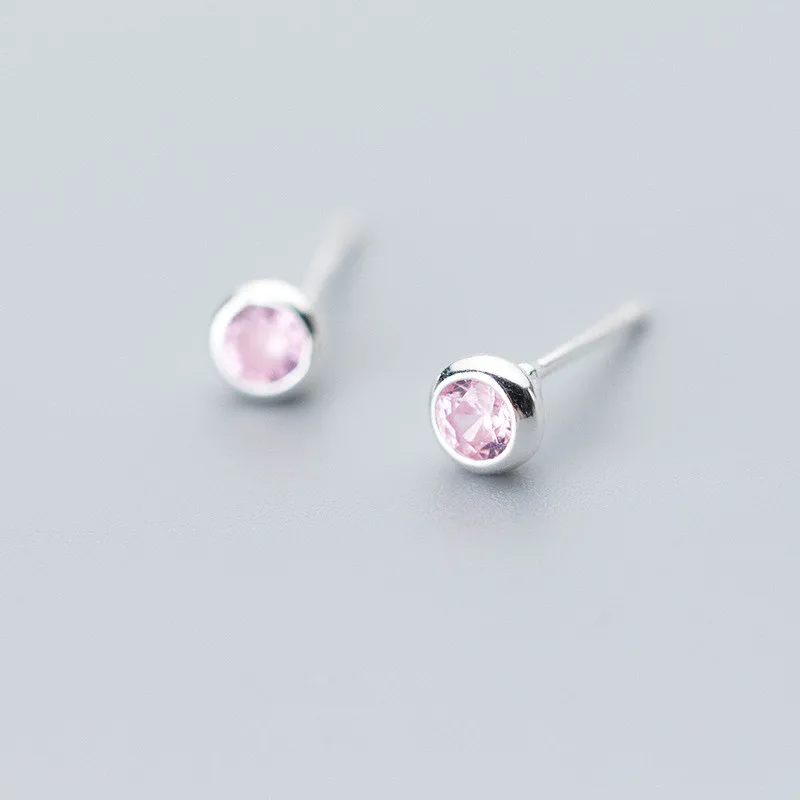 

925 Sterling Silver Crystal Pink Blue Stud Earrings For Women Prevent Allergy Brincos pendientes mujer moda 2018 A107
