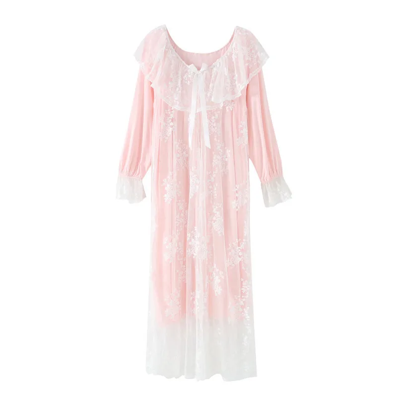 

Spring and Autumn New embroidered Princess lace retro palace style nightdress for women cute sweet modal housecoats plus size