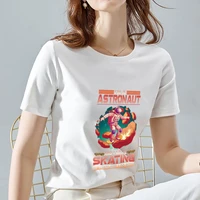womens fashion commuter summer casual white shirt mars cartoon astronaut print short sleeve ladies comfortable top t shirt