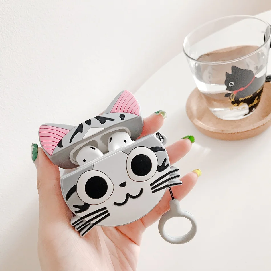 Earphone Case For Airpods 2 Case Silicone Bear Cat Pig Cartoon Headphones Cover For Apple Air pods 1 Case For Earpods Key ring