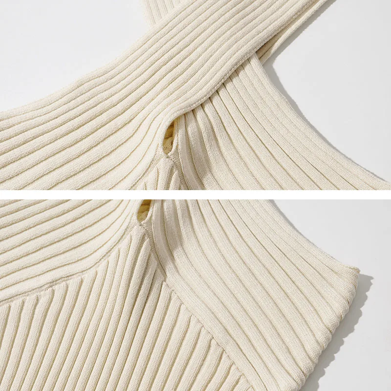 

Sexy Knitted Bodycon Dress Women 2021 Summer Club Sleeveless halter female Midi dresses Vestidos Party Solid color YNZZU 1D077