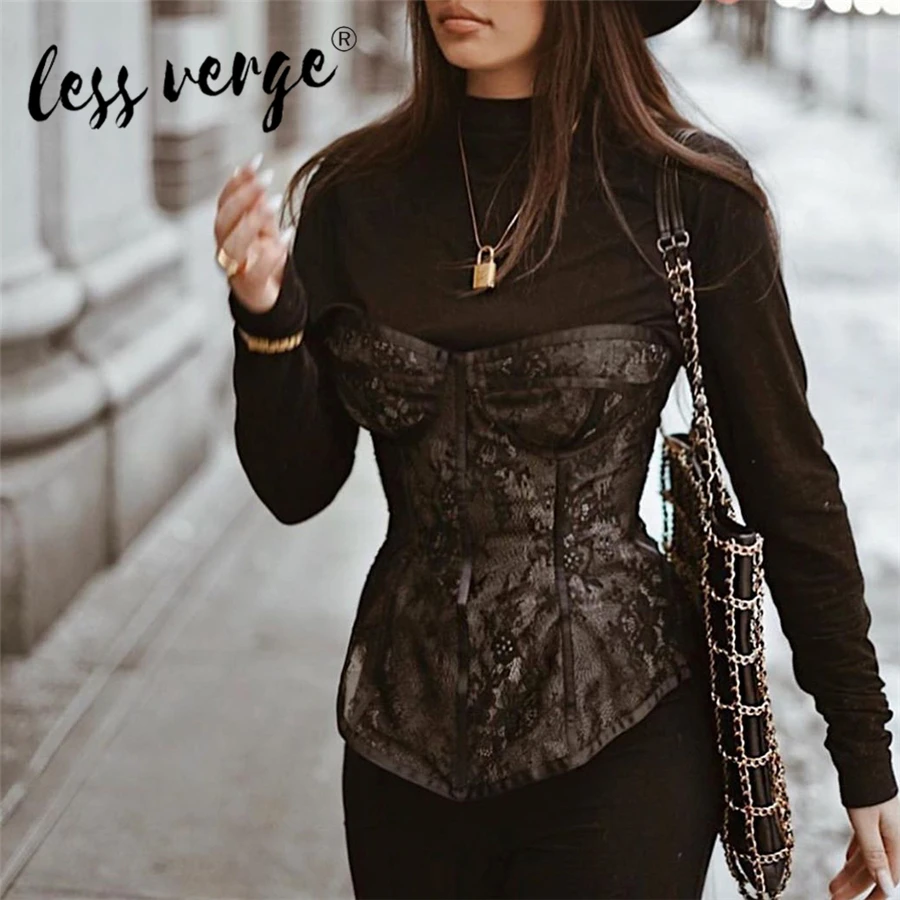 

Lessverge New Fashion Women Corset Style Top Lace Strapless Sexy Top All Match With T-shirt Solid Color Outfit Bra Top