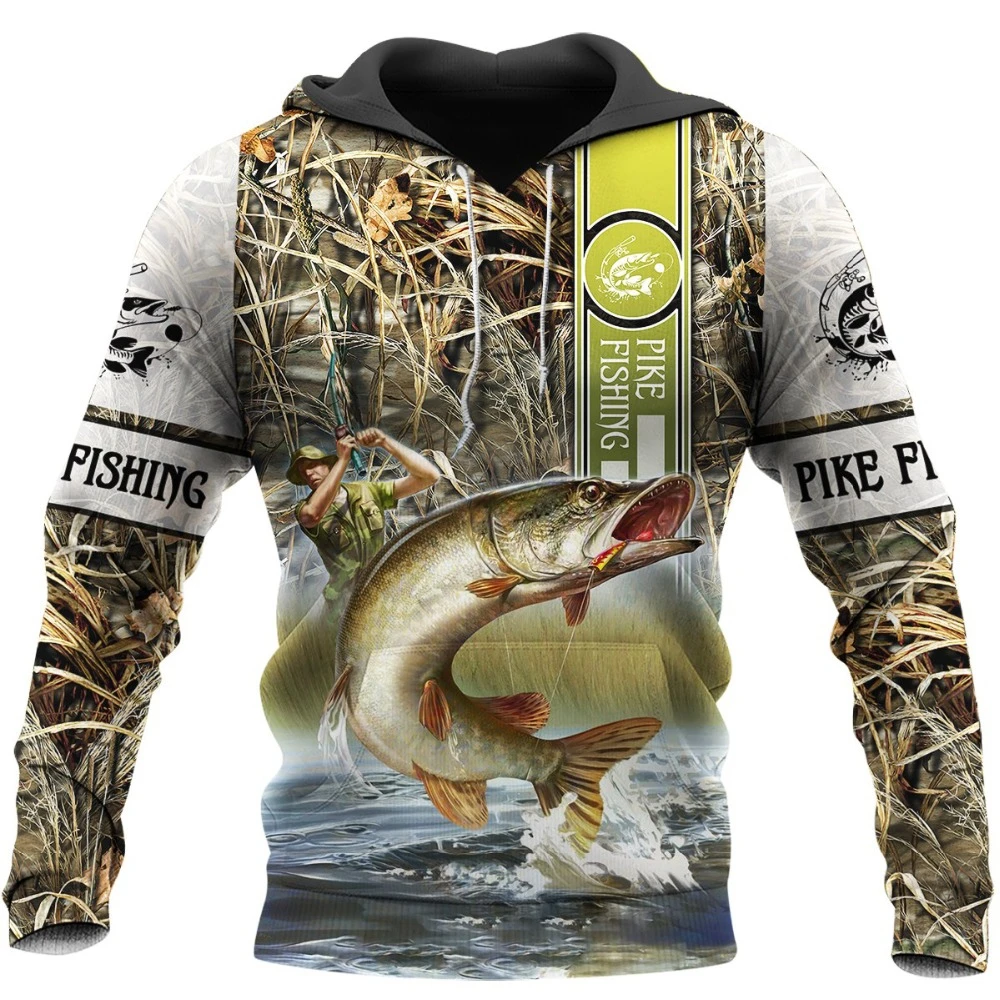 

Fashion Men Hoodie animal Pike Fishing 2021 3D Printed Harajuku Sweatshirt Unisex Casual Pullover Hoodies Sudadera Hombre