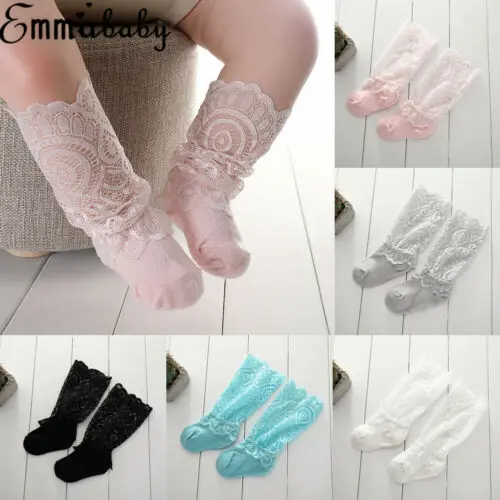 

Baby Toddlers Girls Children Lace Trim Knee High Long Soft Cotton Lace Ruffle Socks Kids