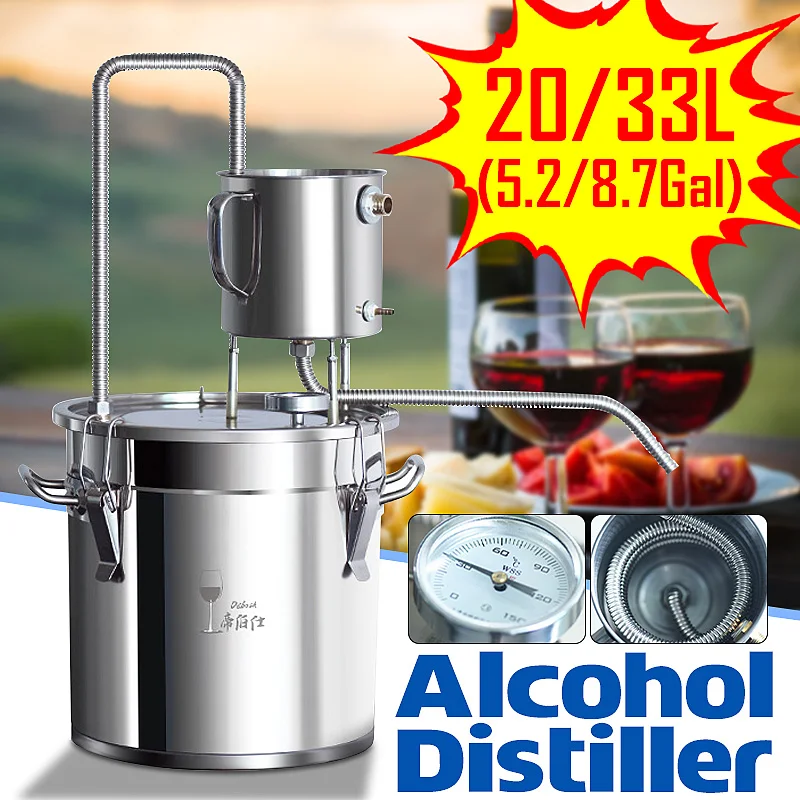 

12L/20L/33L/50L Distiller Alambic Moonshine Alcohol Stainless Copper DIY Home Brew Whisky Water Wine Essential Oil Brewing Kit