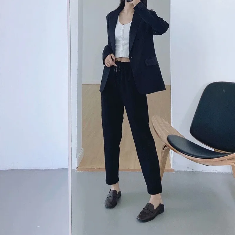 

Fashion Women Blazer Pants Suit Spring Slim Lapel Suit Jacket Trousers Female Office Lady Blazer Suits + Long Pants DS501044