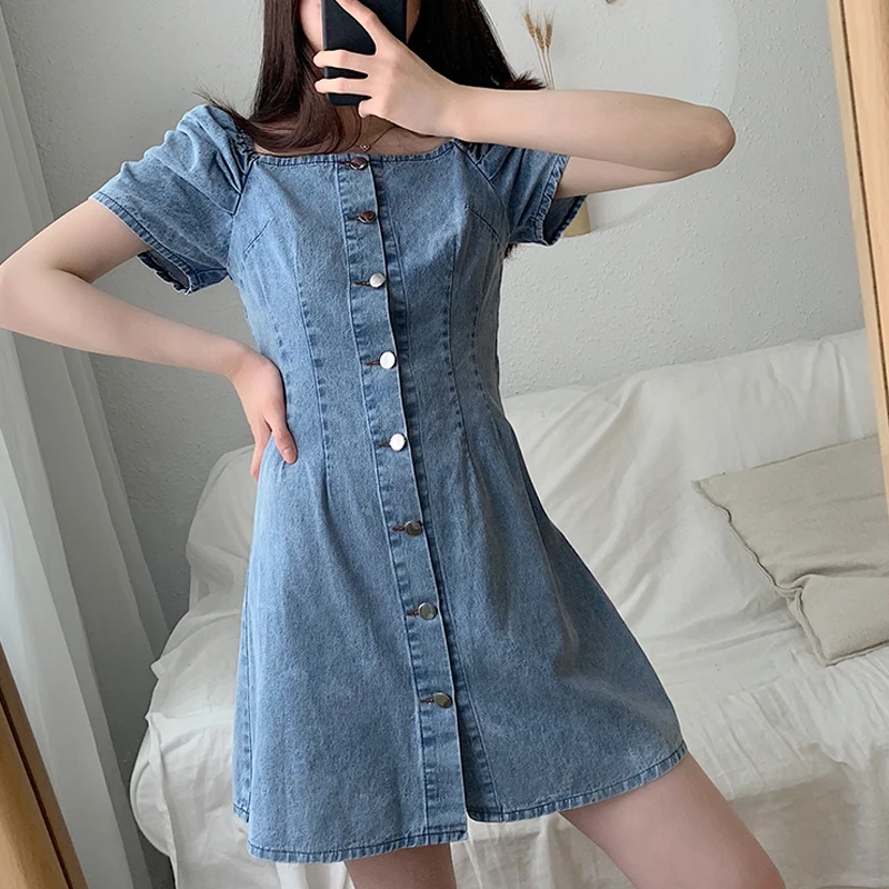 

Off Shoulder Denim Dress Women Summer Sexy Short Sleeve Mini Dresses New Fashion Female Blue Denim Dress Casual Jeans Dresses