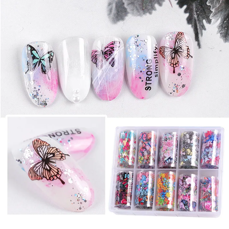 10 рулонов/коробка Звездные наклейки для ногтей переводные на Хэллоуин мерцающие