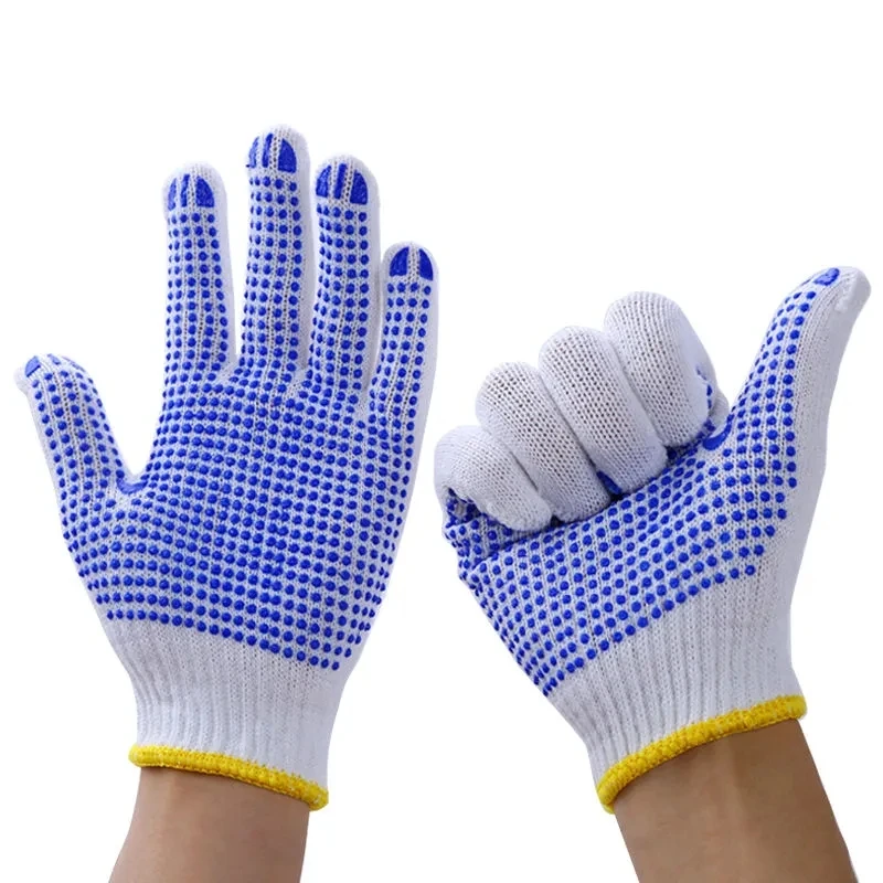 

White wrist gloves adult construction site working glove men cheap knitted dot fashion safety gloves hole breathable gloves