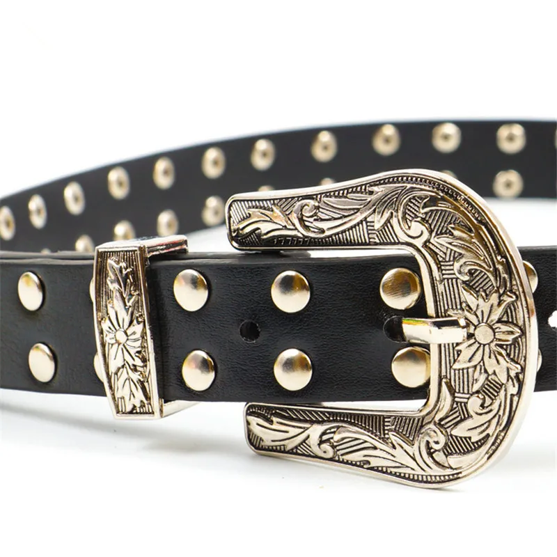 Резные двойной круглым носком и металлическими заклепками пряжкой женские Ремни