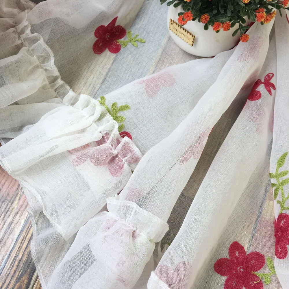 Кружевная занавеска для кухни красный цветочный тюлевой занавес эркера Короткая