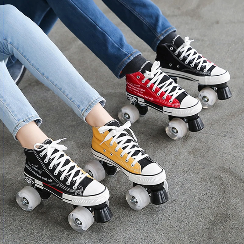 Прямые продажи с фабрики Новая цветная парусиновая обувь двухрядные роликовые