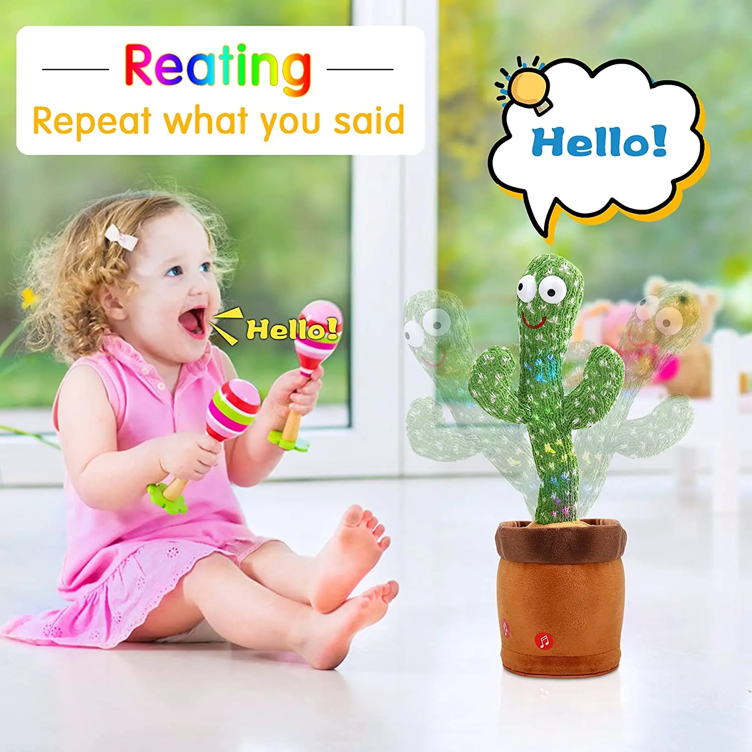 Dancing Cactus 120 Song Speaker Talking USB Charging Voice Repeat plush Cactu Dancer toy talk Plushie Stuffed toys for Baby Girl