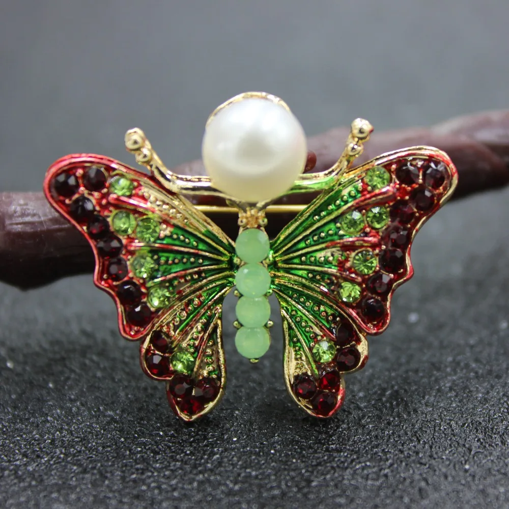 KingDeng Бабочка Броши Жемчужина Женские Аксессуары Горный Хрусталь Милые Подарки